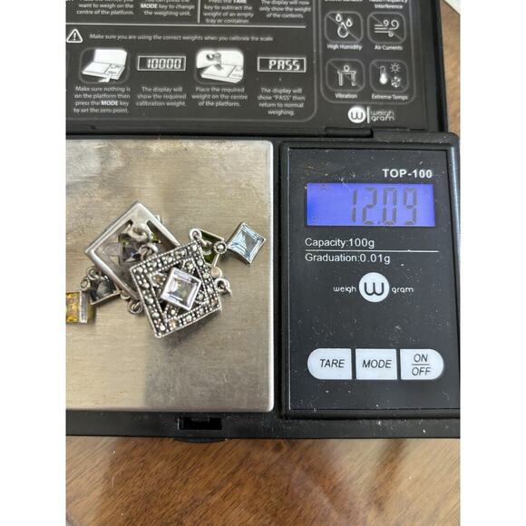 Sterling Silver Marcasite Statement Dangle Earrings Colored Glass 925 - Picture 9 of 9